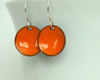 Tangerine Orange Enamel Earrings - Enamel Jewelry