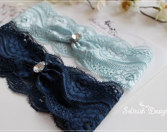 Blue Lace Garter, Something Blue Garter, Wedding Garter Set, Lace Garter,Bridal Garter, Blue Garter, Baby Blue Garter, Navy Garter-G173blues