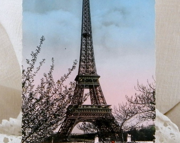 Vintage Mid Century French Colored Black and White Postcard Eiffel Tower, Paris, Parisian, Retro Vintage Home interior, French Decor, France