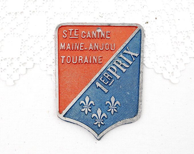 Vintage French Dog Breeders 1 st Prize Metal Plaque from the Maine Anjou Region in Western France Competition, French, Retro, Sign, Canine