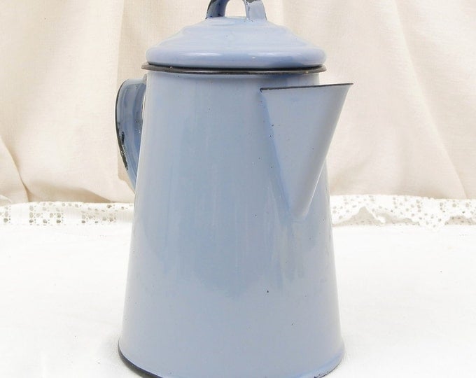 Vintage French Pale Blue Enamelware Cafetière Excellent Condition, Enamel Metal Coffee Pot Sky Blue from France, Country Cottage Decor