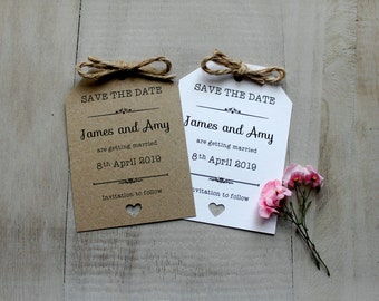 Personalised Vintage Magnet Wedding Save The Date Evening Shabby Chic Rustic Luggage Tags Invitation Cards
