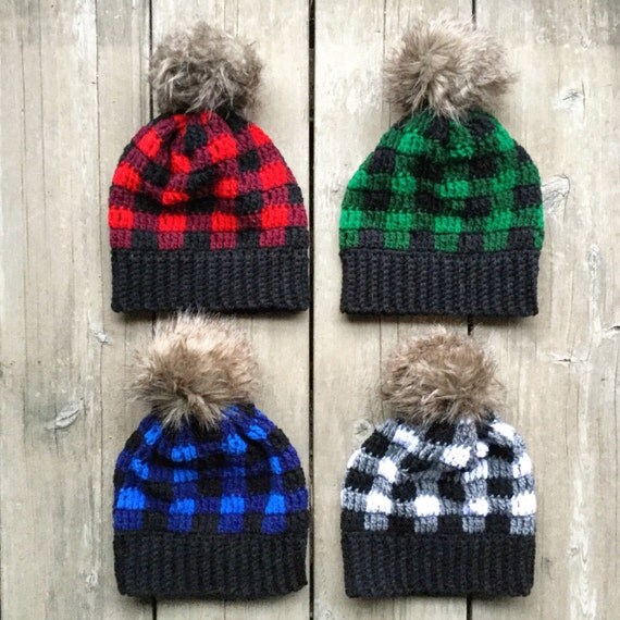 fur pom etsy pom faux Hat Fur Plaid with Pom Child Buffalo by Pom
