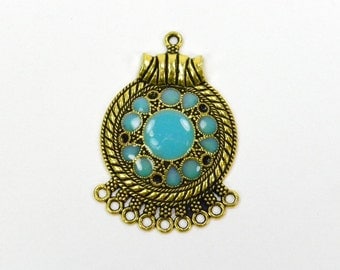 Circle Pendant Vintage Faux Turquoise Antique Gold