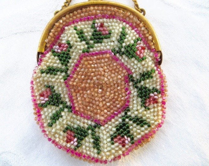 Antique Coin Purse, Beaded Change Purse, Made in Germany, Beaded Bag, Vintage Coin Holder