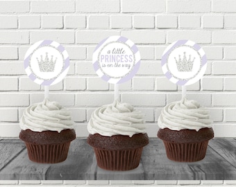 Little Princess Cupcake Toppers, Little Princess On the Way Baby Shower, Princess Baby Shower Printables, Purple and Silver, baby girl