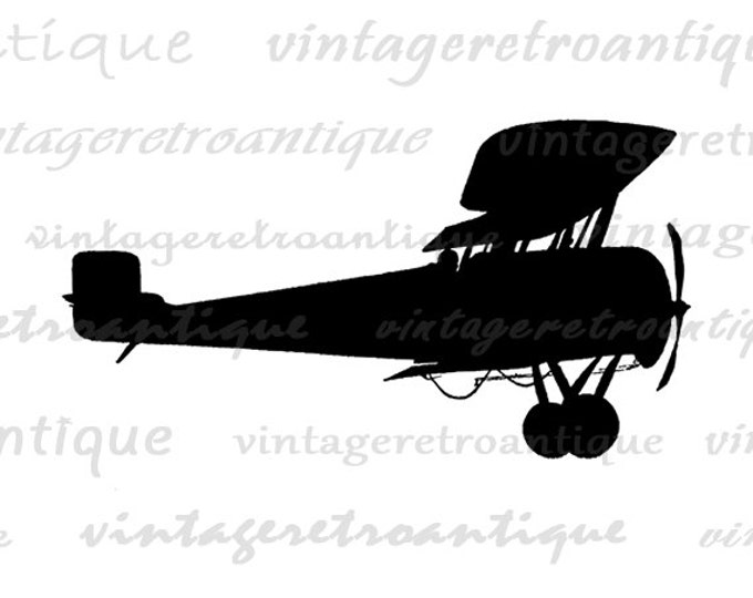 Antique Airplane Silhouette Digital Image Printable Plane Illustration Graphic Print Download Vintage Clip Art Jpg Png Eps HQ 300dpi No.3286