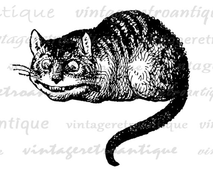 Printable Graphic Cheshire Cat Alice in Wonderland Art Download Image Illustration Digital Antique Clip Art Jpg Png Eps HQ 300dpi No.1825