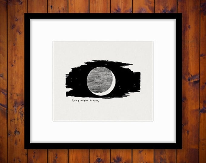 Printable Image Long Night Moon Graphic Crescent Moon Digital Illustration Download Artwork Vintage Clip Art Jpg Png HQ 300dpi No.877