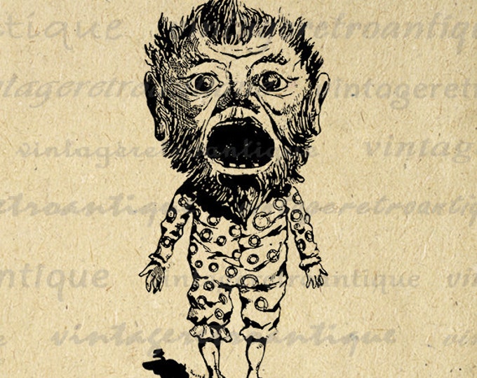 Grimguffin Monster Boy Graphic Image Digital Printable Download Illustration Vintage Clip Art Jpg Png Eps HQ 300dpi No.2947