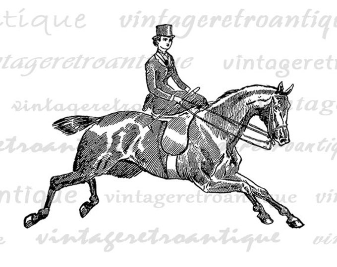 Lady Riding Horse Digital Graphic Image Download Printable Artwork Jpg Png Eps HQ 300dpi No.4305