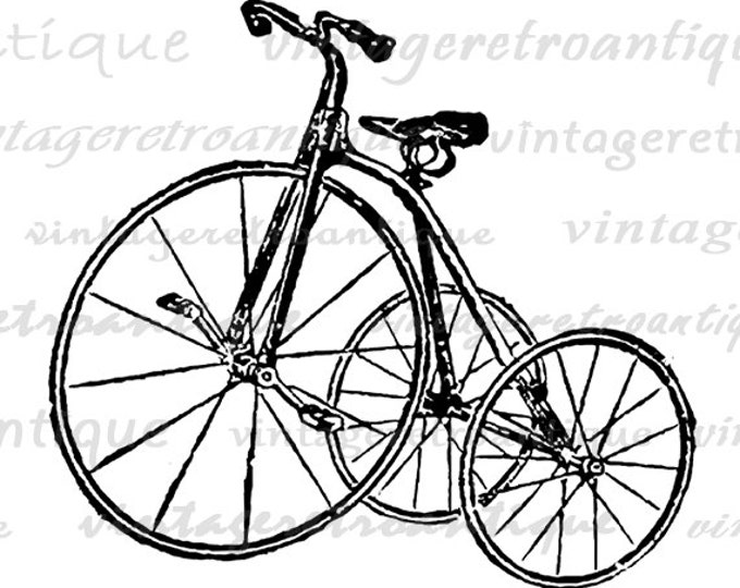 Antique Tricycle Bike Graphic Image Download Bicycle Digital Illustration Printable Artwork Vintage Clip Art HQ 300dpi No.1267