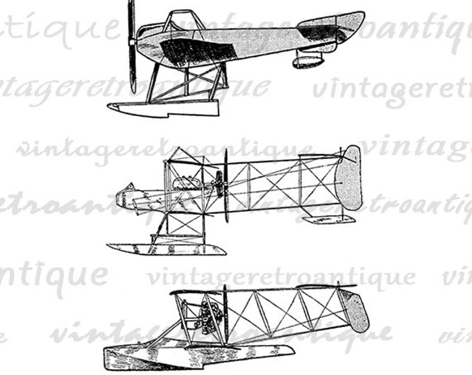 Printable Antique Airplanes Graphic Image Vintage Plane Download Biplanes Digital Clip Art Jpg Png Eps HQ 300dpi No.988