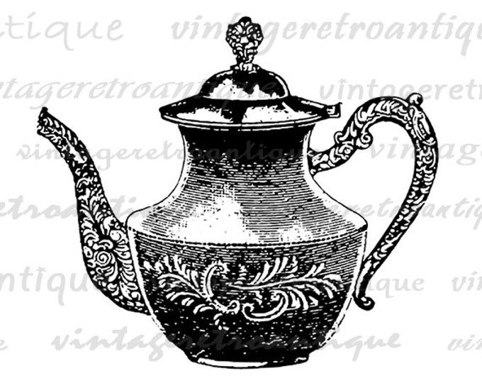 Printable Image Tea Pot Graphic Teapot Illustration Digital Download Vintage Clip Art Jpg Png Eps HQ 300dpi No.1364