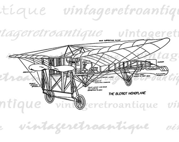 Antique Airplane Diagram Digital Image Download Printable Graphic Vintage Clip Art Jpg Png Eps HQ No.3718