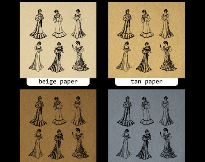 Digital Image Antique Women in Dresses Collage Sheet Download Ladies Fashion Graphic Printable Vintage Clip Art HQ 300dpi No.1290