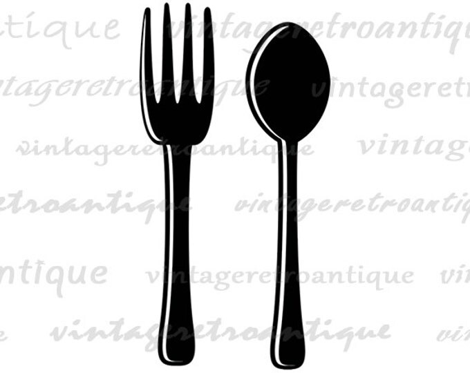 Printable Digital Fork and Spoon Silverware Food Illustration Image Graphic Download T-Shirts HQ 300dpi No.4036