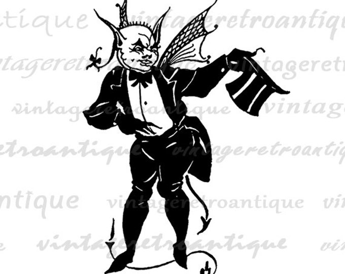 Printable Devil with Top Hat Graphic Image Digital Download Vintage Clip Art Jpg Png Eps HQ 300dpi No.3820