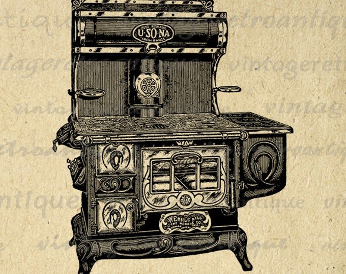 Antique Stove Digital Image Download Printable Graphic Vintage Clip Art Jpg Png Eps HQ No.1283