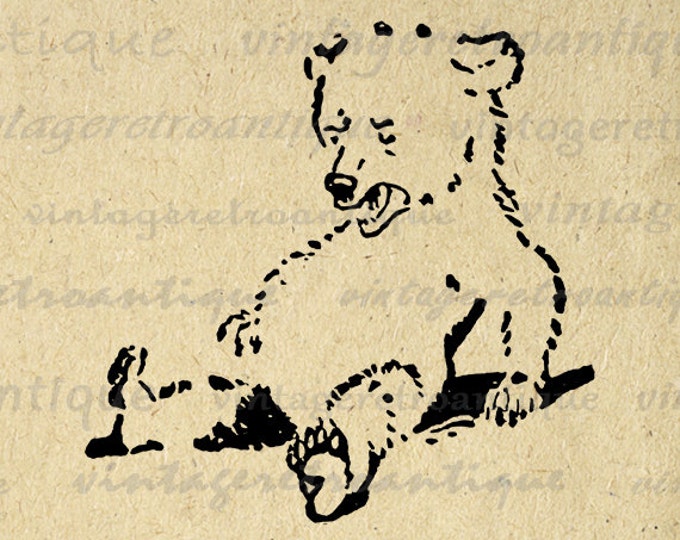 Little Bear Cub Image Printable Download Cute Digital Graphic Antique Clip Art for Transfers Making Prints etc HQ 300dpi No.847