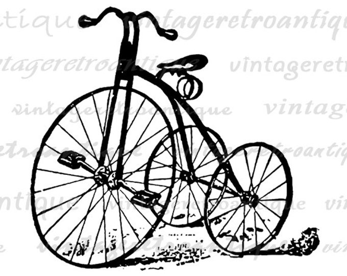 Antique Tricycle Printable Graphic Download Bicycle Artwork Image Digital Vintage Clip Art Jpg Png Eps HQ 300dpi No.1729