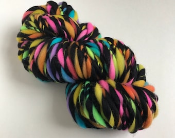 Handspun Hand Painted Thick and Thin Bulky Merino Yarn, Electric Zebra, 50 yards