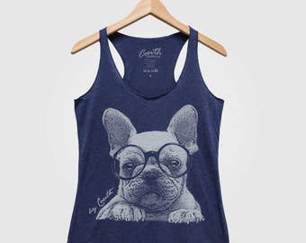 FRENCH BULLDOG Women Tank Top Triblend Racerback Tank Top Hand Screen Print