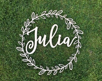 Custom Wooden Name Sign with Wreath, Small Medium or Large, Rustic Wedding Sign Backdrop Nursery Decor Unique Cute Housewarming Gift