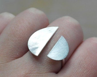 Silver ring geometric adjustable ring moon ring modern jewelry - MOON