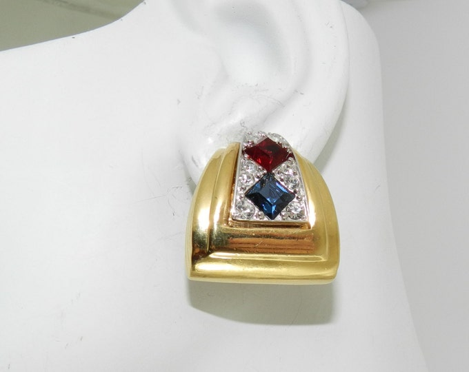 Art Deco Style Earrings, Mogul Earrings, Pave Crystal Earrings, Vintage Statement Earrings, 1980s Jewelry Jewellery, Regency