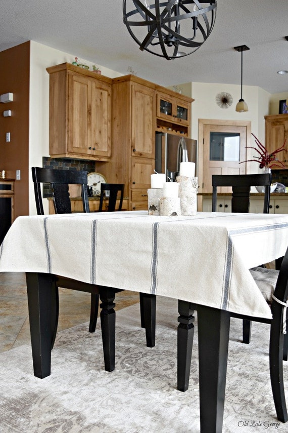 Items similar to Farmhouse tablecloth, linens, grainsack fabric, french