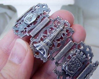 Sale! Was 49.00- Parisian Eiffel Tower Silver Filigree Souvenir Bracelet