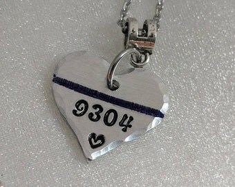Police Memorial Jewelry, Blue Line Jewelry, Police Wife Jewelry, Personalized, Police Badge Number, Handmade, Hand Stamped, Love, Support