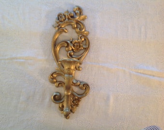 vintage homco gold wall candle holder with scrolls and swirls