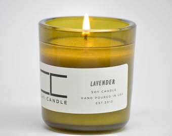 Soy Candle Lavender Scented Soy Candle Vintage Green Glass Soy Candle Handmade