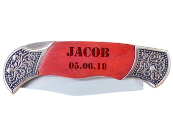 SHIPS FAST, Any Text Engraved Personalized Folding Pocket Knife for Him, Custom Pocket Knives Anniversary, Fathers Day Gifts - KNV120