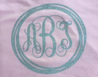 Sparkle monogrammed t shirt, southern, monogram, glitter
