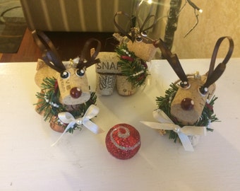 Rustic Wine Cork reindeer holiday Christmas ornament