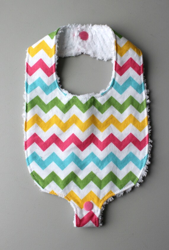 Baby Girl Binky Bib in Riley Blake Girl Chevron Fabric with