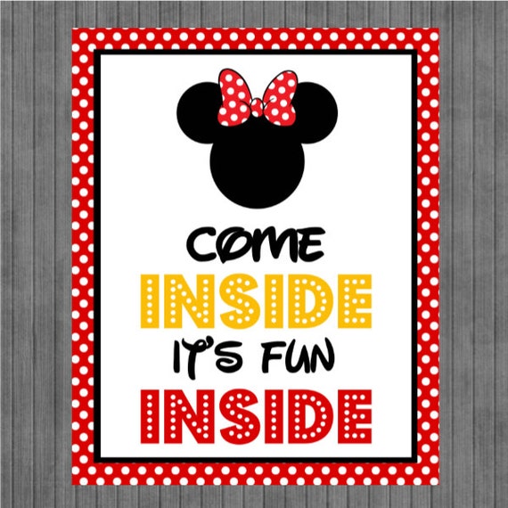 Minnie Mouse Birthday Sign Come Inside its Fun Inside Red