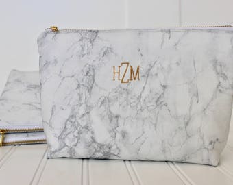 Personalized Marble Bag | Marble Clutch | Marble Toiletry Bag | White Marble | Black Marble| Bridesmaid Gift | Mother's Day Gift |