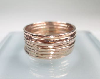 Rose Gold Stacking Rings 1 to 10, Choice of 1mm or 1.3mm Wide, Multi-Ring Discount, Shiny Hammered Thin Rose Gold Filled Stacking Band Rings