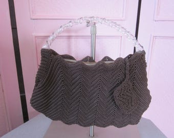 1940s Dark Brown Cord Crochet Handbag