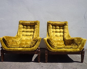 Pair of Chairs Lounge Armchair Mid Century Modern MCM Adrian Pearsall Accent Hollywood Regency Vintage Seating Tufted Retro Living Room Boho