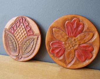 Vintage Leather COASTERS / Made in USSR / Genuine Leather Home decor / Bar / Glass PAD