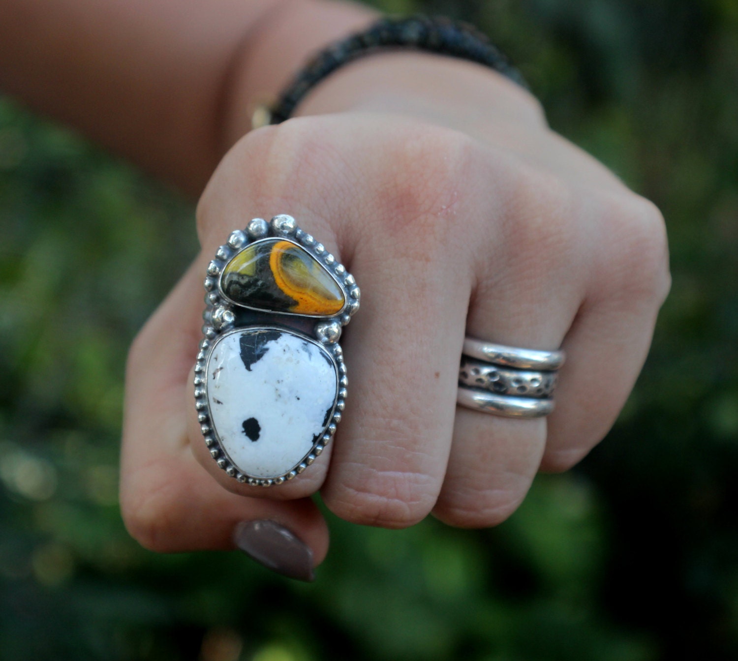 RESERVED WHITE BUFFALO Bumble Bee Jasper Ring Unique