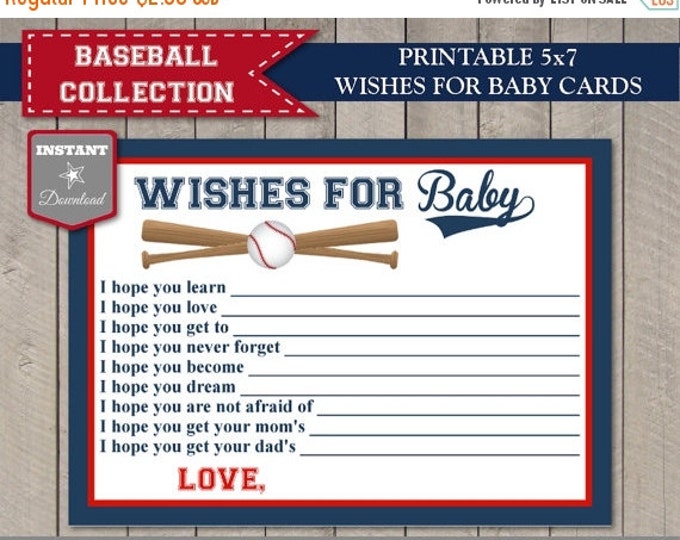 SALE INSTANT DOWNLOAD Baseball Baby Shower 5x7 Wishes for Baby Cards / Printable / Baseball Collection / Item #906