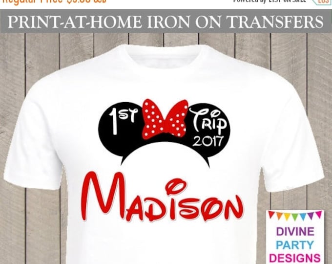 SALE Personalized Print at Home 1st Trip 2017 Red Girl Mouse Ears Name Printable Iron On Transfers / T-shirt / Family / Shirt / Item #2487