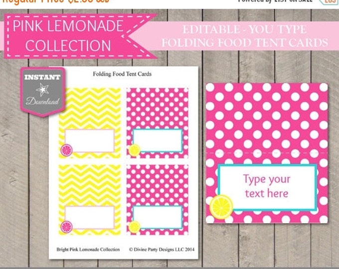 SALE INSTANT DOWNLOAD Editable Pink Lemonade Folding Food Tent / Place Cards / Bright Pink Lemonade Collection / Item #415