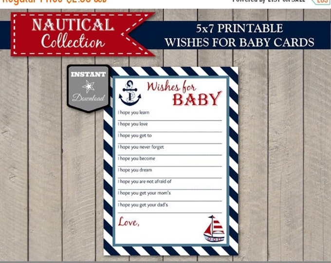 SALE INSTANT DOWNLOAD Nautical Baby Shower 5x7 Wishes for Baby Cards / Printable Diy / Nautical Boy Collection / Item #610